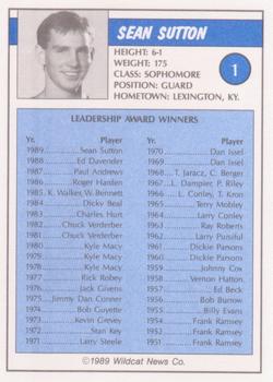1988-89 Kentucky Wildcats Big Blue Awards #1 Sean Sutton Back