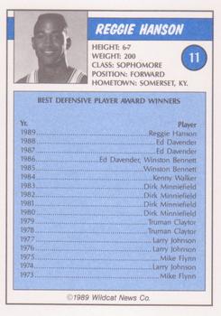 1988-89 Kentucky Wildcats Big Blue Awards #11 Reggie Hanson Back