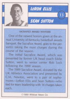 1988-89 Kentucky Wildcats Big Blue Awards #13 Sean Sutton / LeRon Ellis Back