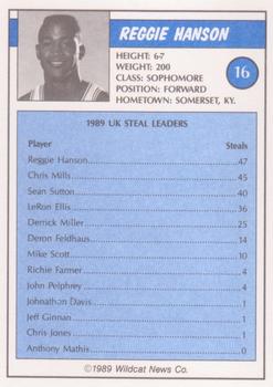 1988-89 Kentucky Wildcats Big Blue Awards #16 Reggie Hanson Back