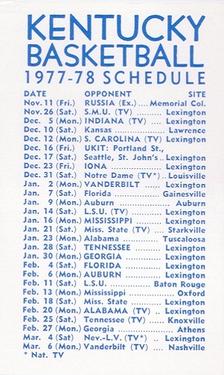 1977-78 Kentucky Wildcats Schedules #NNO Joe Dean Back