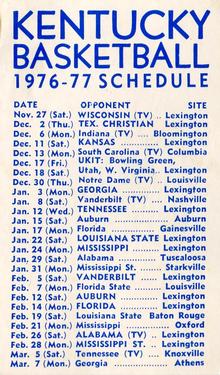 1976-77 Kentucky Wildcats Schedules #NNO James Lee Back