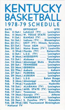 1978-79 Kentucky Wildcats Schedules #NNO Leonard Hamilton Back