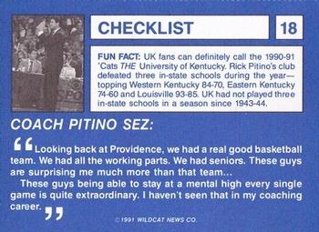 1991-92 Kentucky Wildcats Big Blue Magazine #18 Checklist Back