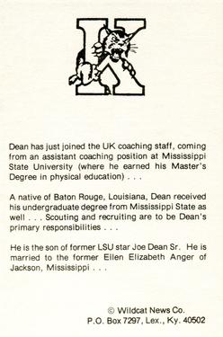 1977-78 Kentucky Wildcats News #6 Joe Dean Back