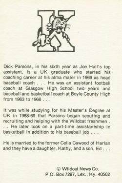 1977-78 Kentucky Wildcats News #8 Dick Parsons Back