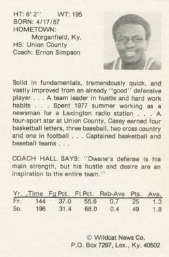 1977-78 Kentucky Wildcats News #13 Dwane Casey Back