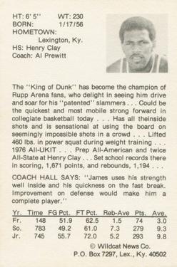 1977-78 Kentucky Wildcats News #17 James Lee Back