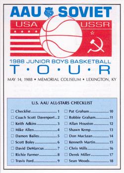 1988 Wildcat News AAU Soviet Tour #1 U.S. AAU All-Stars Checklist Front