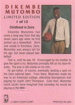 1991-92 Fleer - Dikembe Mutombo Limited Edition Autographs #1 Dikembe Mutombo Back