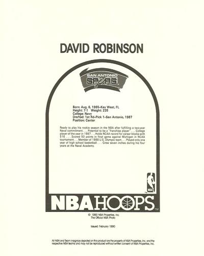 1990-91 Hoops Action Photos #90N7 David Robinson Back