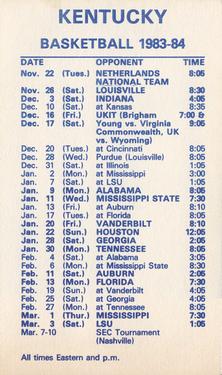 1983-84 Kentucky Wildcats Schedules #NNO Dicky Beal Back