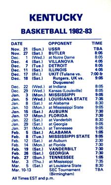 1982-83 Kentucky Wildcats Schedules #NNO Jim Master Back