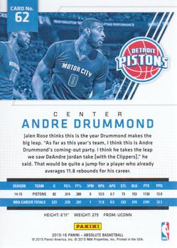 2015-16 Panini Absolute #62 Andre Drummond Back