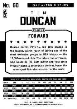2015-16 Hoops - Green #60 Tim Duncan Back