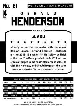 2015-16 Hoops - Green #61 Gerald Henderson Back