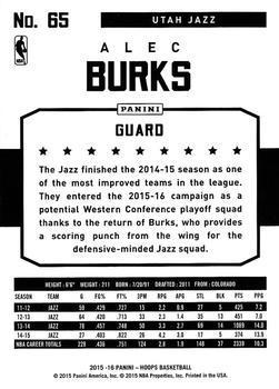 2015-16 Hoops - Green #65 Alec Burks Back