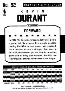 2015-16 Hoops - Green #92 Kevin Durant Back