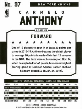 2015-16 Hoops - Green #97 Carmelo Anthony Back