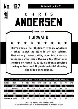 2015-16 Hoops - Green #137 Chris Andersen Back