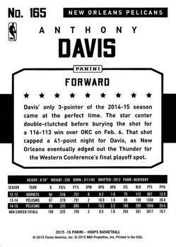 2015-16 Hoops - Green #165 Anthony Davis Back