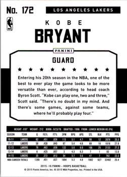 2015-16 Hoops - Green #172 Kobe Bryant Back