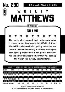 2015-16 Hoops - Gold #230 Wesley Matthews Back