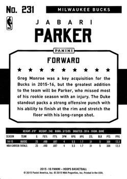 2015-16 Hoops - Gold #231 Jabari Parker Back