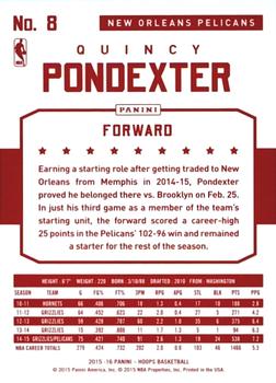 2015-16 Hoops - Red Back #8 Quincy Pondexter Back