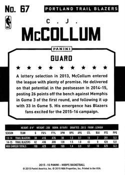 2015-16 Hoops - Red #67 C.J. McCollum Back