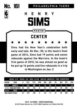 2015-16 Hoops - Red #161 Henry Sims Back