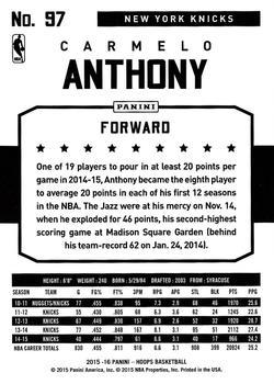 2015-16 Hoops - Silver #97 Carmelo Anthony Back