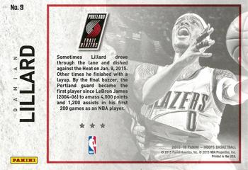 2015-16 Hoops - Picture Perfect #9 Damian Lillard Back
