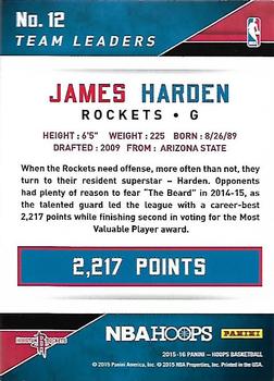 2015-16 Hoops - Team Leaders #12 James Harden Back
