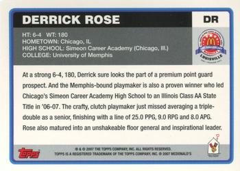 2007 Topps McDonald's All-American Game #DR Derrick Rose Back