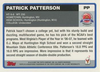2007 Topps McDonald's All-American Game - Game Day Autographs Aftermarket #PP Patrick Patterson Back