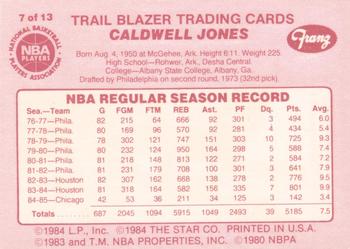 1985-86 Star Franz Portland Trail Blazers #7 Caldwell Jones Back