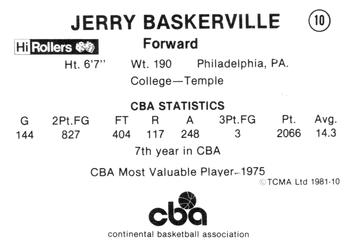 1980-81 TCMA CBA #10 Jerry Baskerville Back