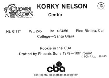 1980-81 TCMA CBA #13 Korky Nelson Back