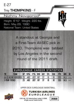 2015-16 Upper Deck Euroleague #E-27 Trey Thompkins Back