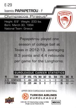 2015-16 Upper Deck Euroleague #E-29 Ioannis Papaetrou Back