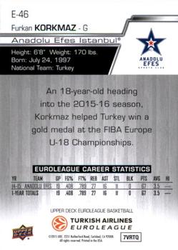 2015-16 Upper Deck Euroleague #E-46 Furkan Korkmaz Back