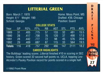 1992 Front Row Draft Picks - Gold #27 Litterial Green Back