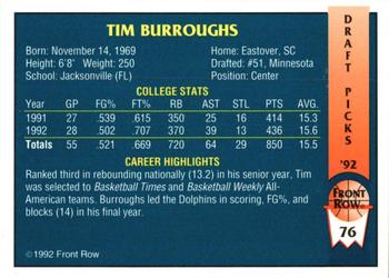 1992 Front Row Draft Picks - Gold #76 Tim Burroughs Back