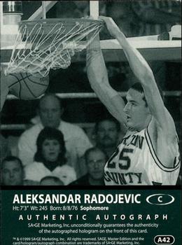 1999 SAGE - Autographs #A42 Aleksandar Radojevic Back
