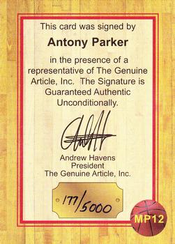 1997 Genuine Article - The Charlotte Series Autographs #MP12 Anthony Parker Back