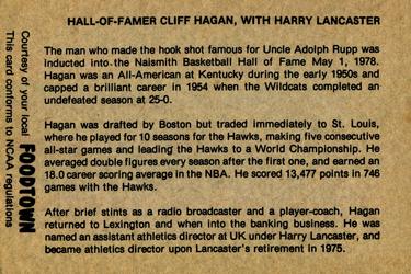 1978-79 Foodtown Kentucky Wildcats #4 Cliff Hagan Back