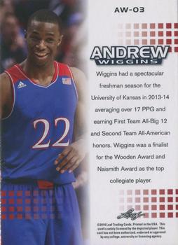 2014 Leaf Naltional Exclusive Andrew Wiggins Rookie - Autographs #AW-03 Andrew Wiggins Back