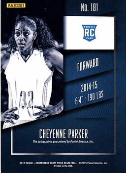 2015 Panini Contenders Draft Picks - Draft Ticket #181 Cheyenne Parker Back