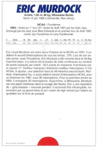 1991-93 5 Majeur Magazine France #NNO Eric Murdock Back